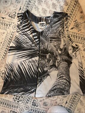 Bimba Y Lola Black & White Palm-Print Tank Top
